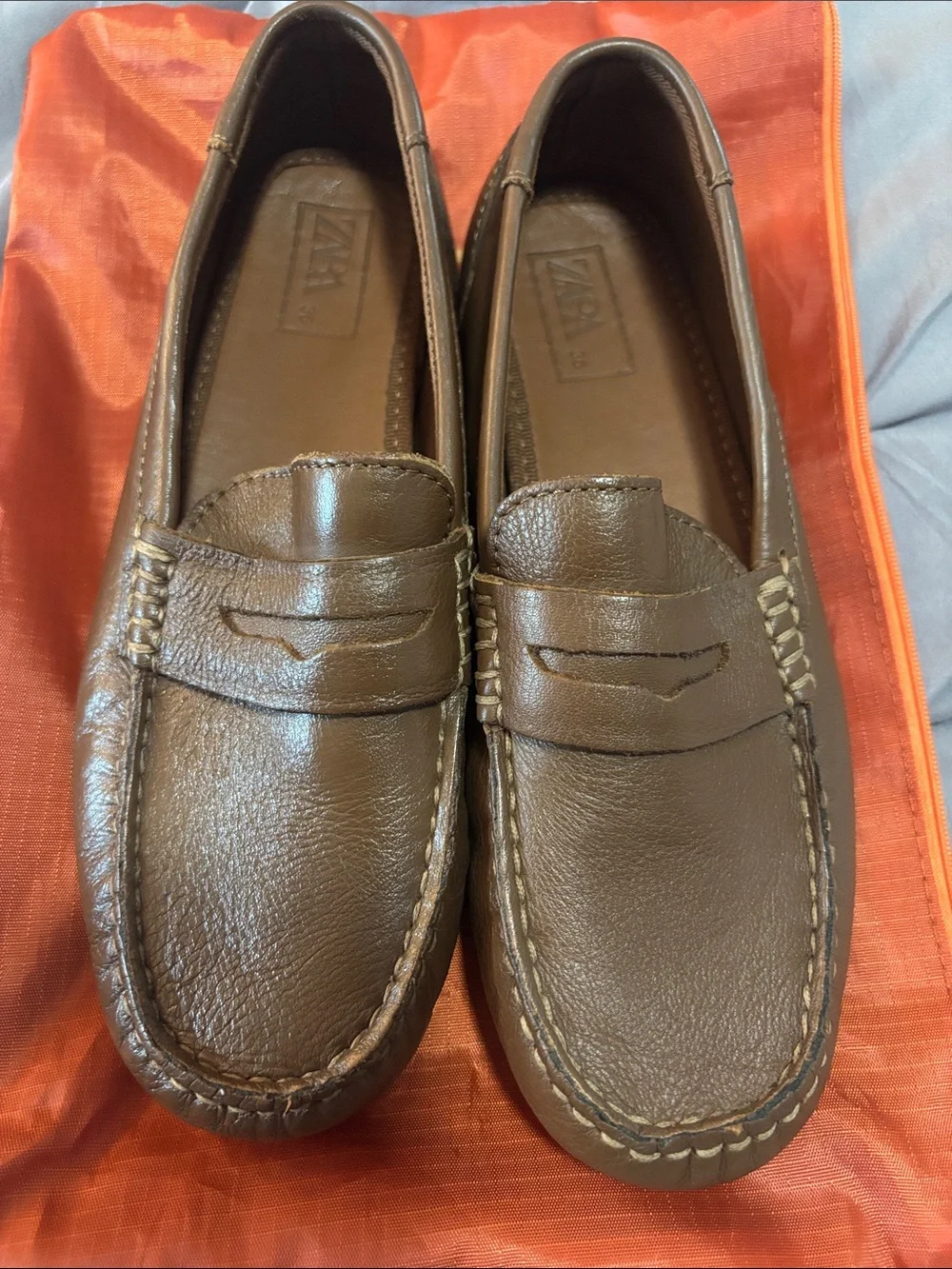 Zara Big Boy’s Tan Leather Penny Loafers